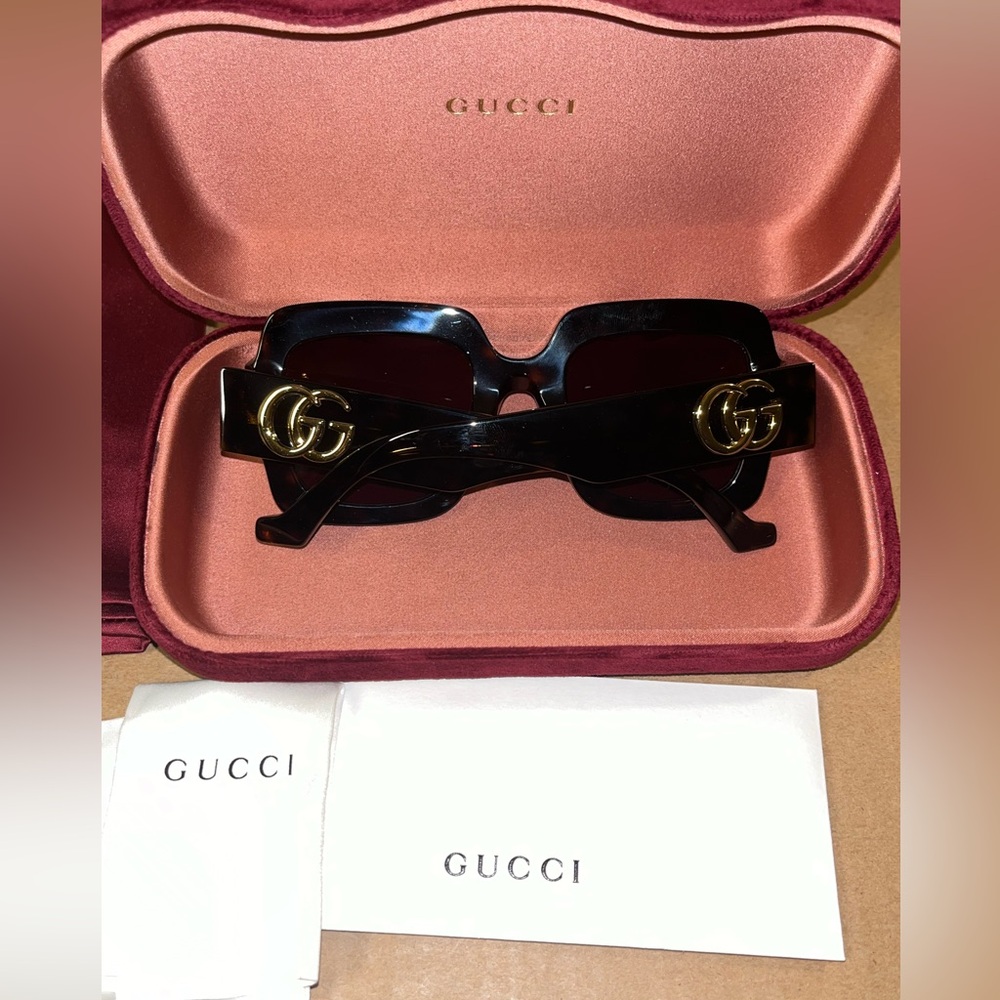 Authentic Gucci Square-Frame Double G Sunglasses